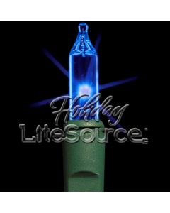 3&quot; Spacing, 20 Light Blue Craft Mini Lights on Green Wire Stackable Plug No End Connector