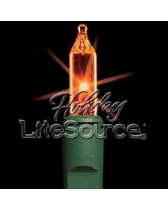 3&quot; Spacing, 35 Light Amber Craft Mini Lights on Green Wire Stackable Plug No End Connector