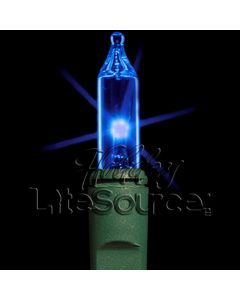 4&quot; Spacing, 100 Light Blue Mini Lights on Green Wire