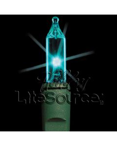 4&quot; Spacing, 100 Light Teal Mini Lights on Green Wire