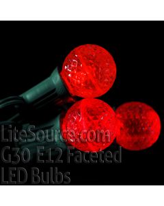 G30 Red LED Replacement Bulbs Candelabra E12 Faceted Style