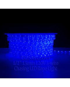 Blue Chasing LED Rope Light - 1/2 inch 13mm 120v with 8 Function Controller