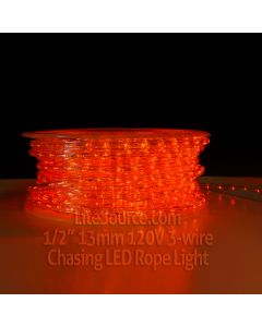Orange Chasing LED Rope Light - 1/2 inch 13mm 120v with 8 Function Controller
