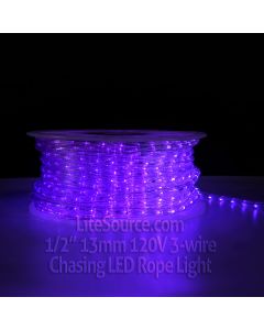 Purple Chasing LED Rope Light - 1/2 inch 13mm 120v with 8 Function Controller