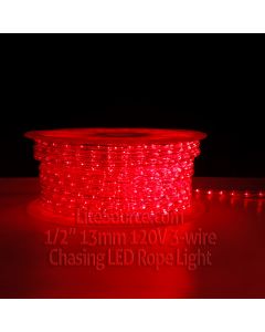 Red Chasing LED Rope Light - 1/2 inch 13mm 120v with 8 Function Controller