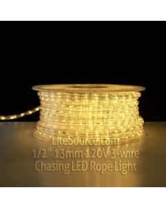 Warm White Chasing LED Rope Light - 1/2 inch 13mm 120v with 8 Function Controller
