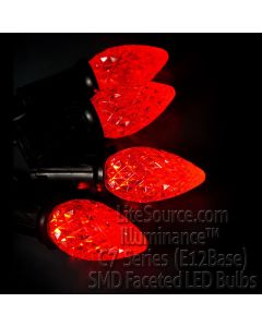 Illuminance™ C7 Series Red SMD LED Faceted Retrofit Replacement Bulb Candelabra Base
