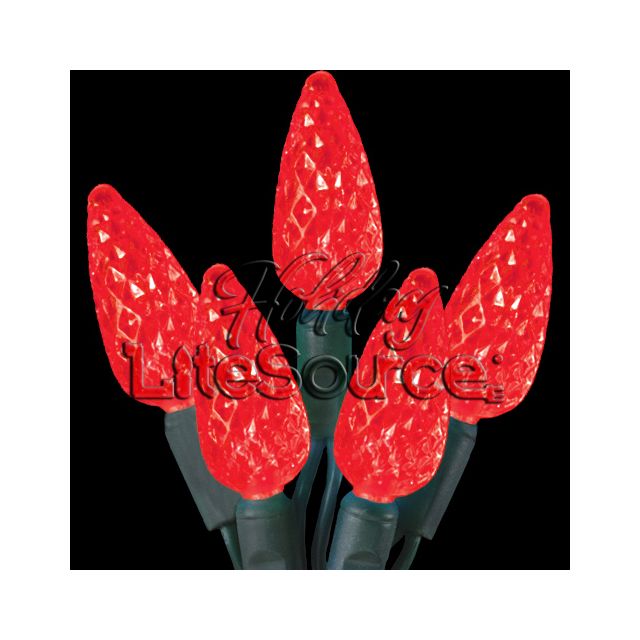 50-Light LED Strawberry (C6) Light Set; Red Bulbs on Green Wire
