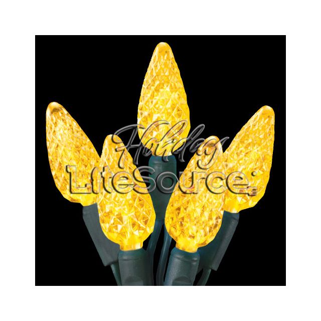 50-Light LED Strawberry (C6) Light Set; Yellow Bulbs on Green Wire