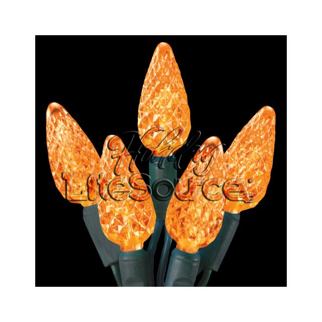 50-Light LED Strawberry (C6) Light Set; Orange Bulbs on Green Wire