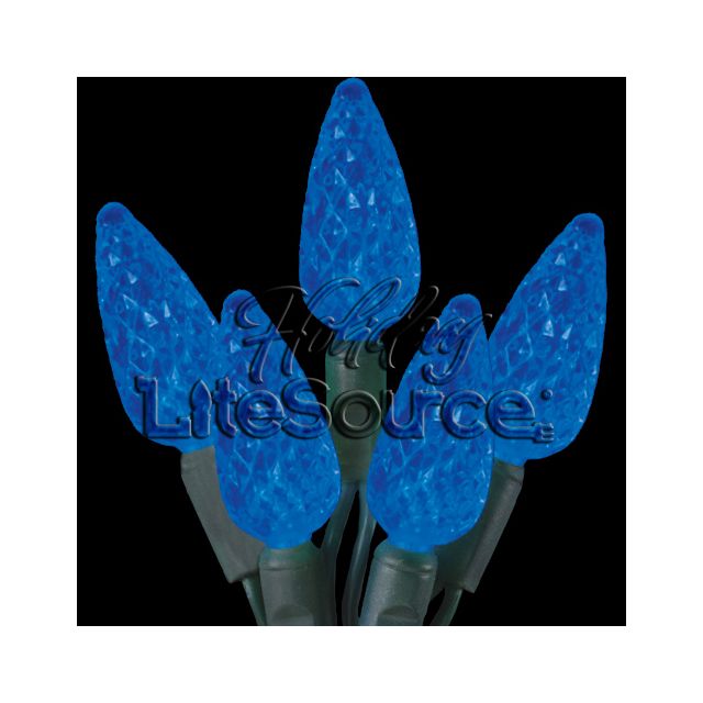 50-Light LED Strawberry (C6) Light Set; Blue Bulbs on Green Wire