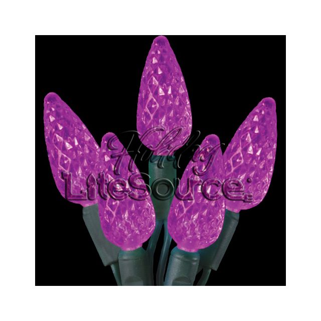 50-Light LED Strawberry (C6) Light Set; Purple Bulbs on Green Wire