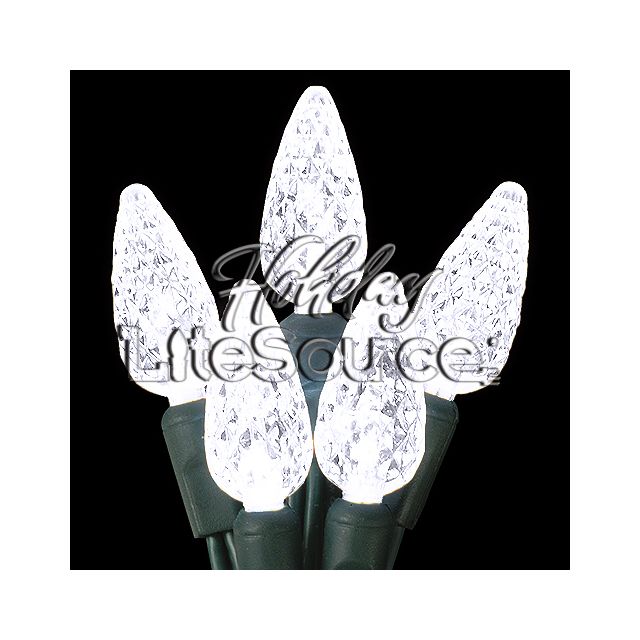 50-Light LED Strawberry (C6) Light Set; Pure White Bulbs on Green Wire