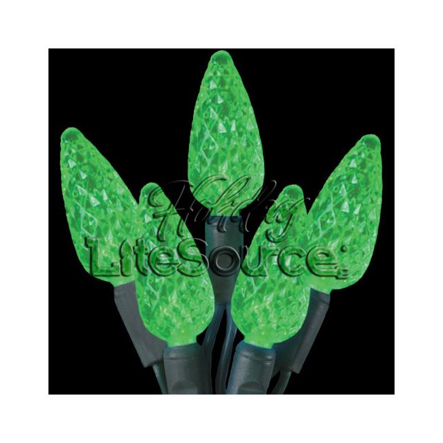 50-Light LED Strawberry (C6) Light Set; Green Bulbs on Green Wire
