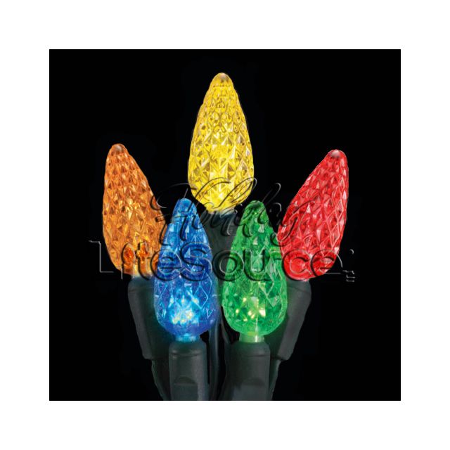 50-Light LED Strawberry (C6) Light Set; Multi Bulbs on Green Wire