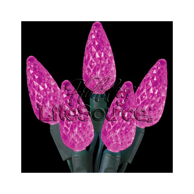 50-Light LED Strawberry (C6) Light Set; Pink Bulbs on Green Wire