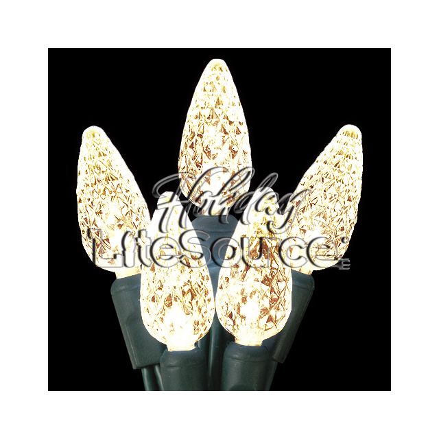 50-Light LED Strawberry (C6) Light Set; Warm White Bulbs on Green Wire