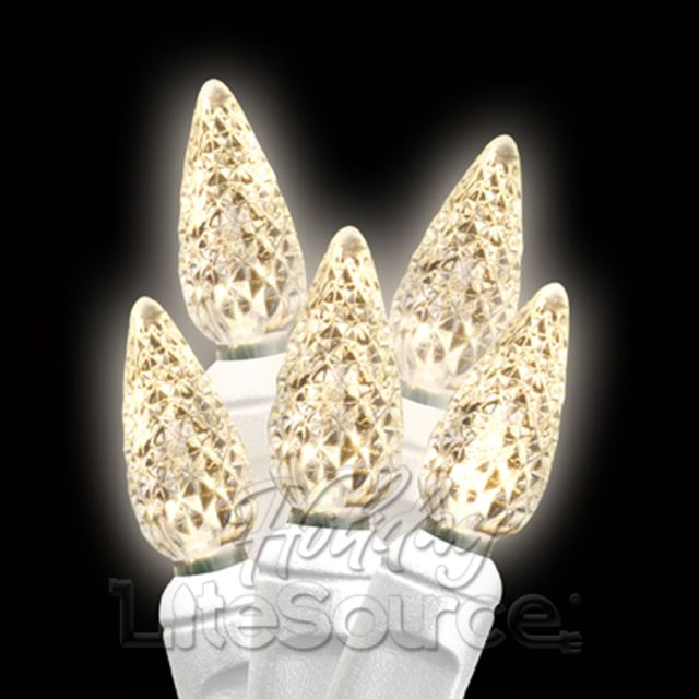 50-Light LED Strawberry (C6) Light Set; Warm White Bulbs on White Wire