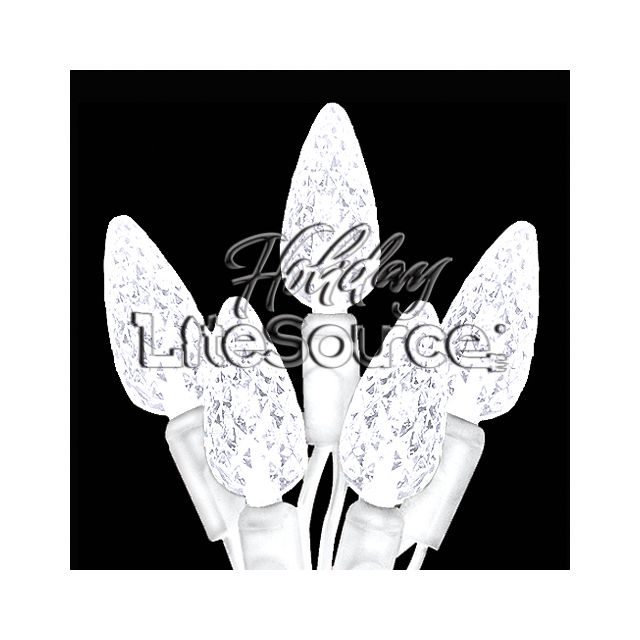 70-Light LED Strawberry (C6) Light Set; Pure White Bulbs on White Wire