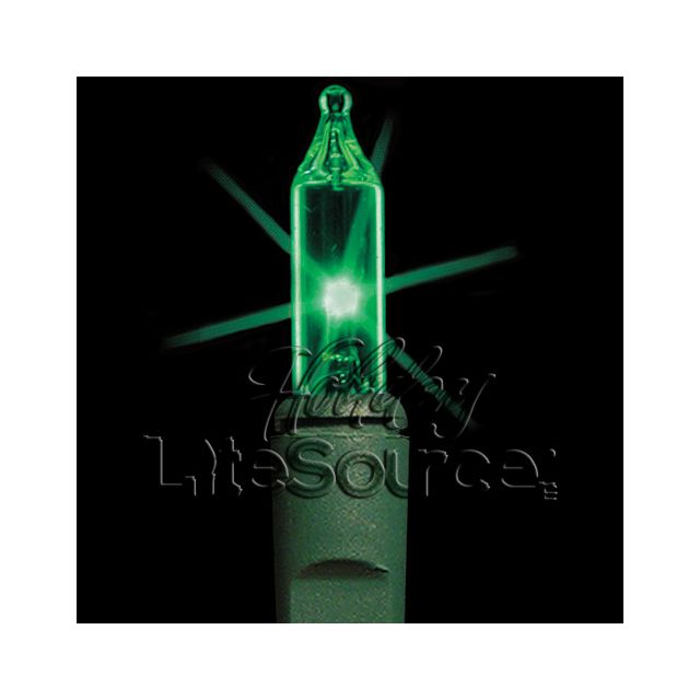 2.5&quot; Spacing, 100 Light Green Mini Lights on Green Wire