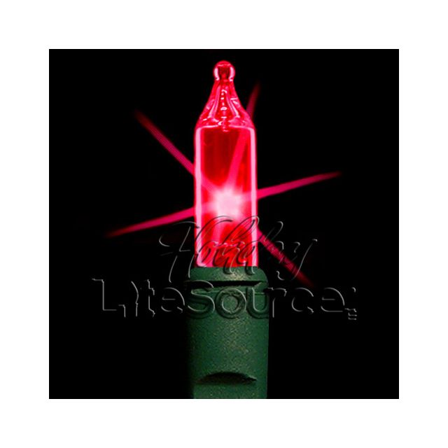 2.5&quot; Spacing, 50 Light Red Mini Lights on Green Wire