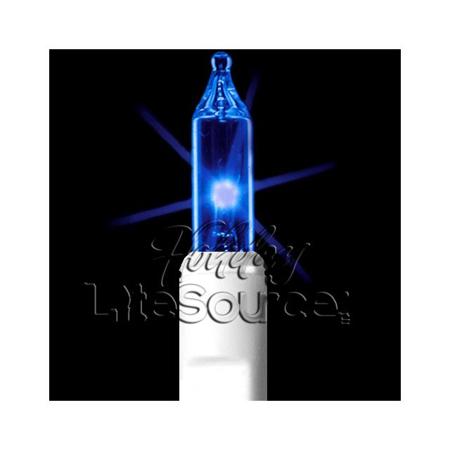 2.5&quot; Spacing, 50 Light Blue Mini Lights on White Wire