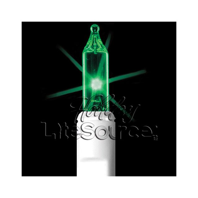 2.5&quot; Spacing, 50 Light Green Mini Lights on White Wire