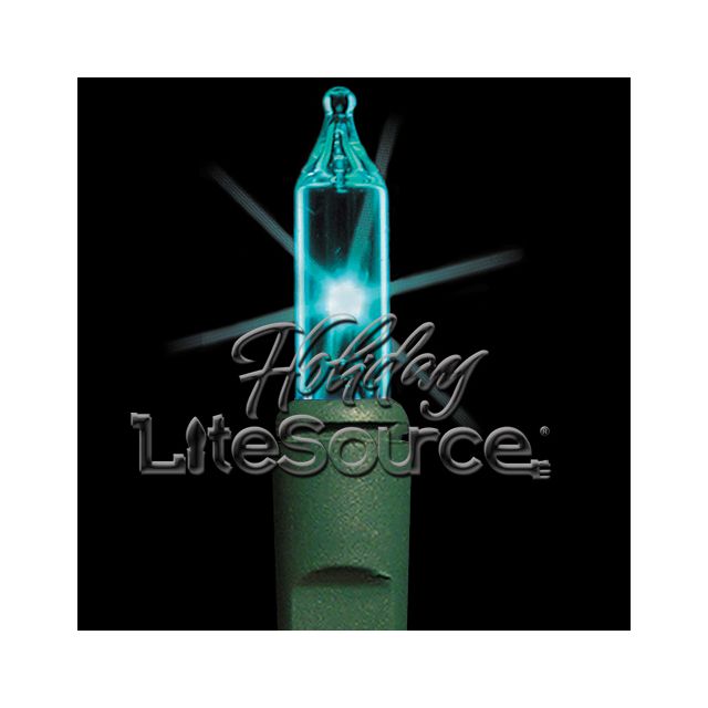 3&quot; Spacing, 20 Light Teal Craft Mini Lights on Green Wire Stackable Plug No End Connector