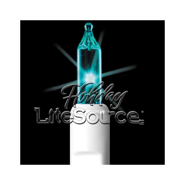 3&quot; Spacing, 20 Light Teal Craft Mini Lights on White Wire Stackable Plug No End Connector
