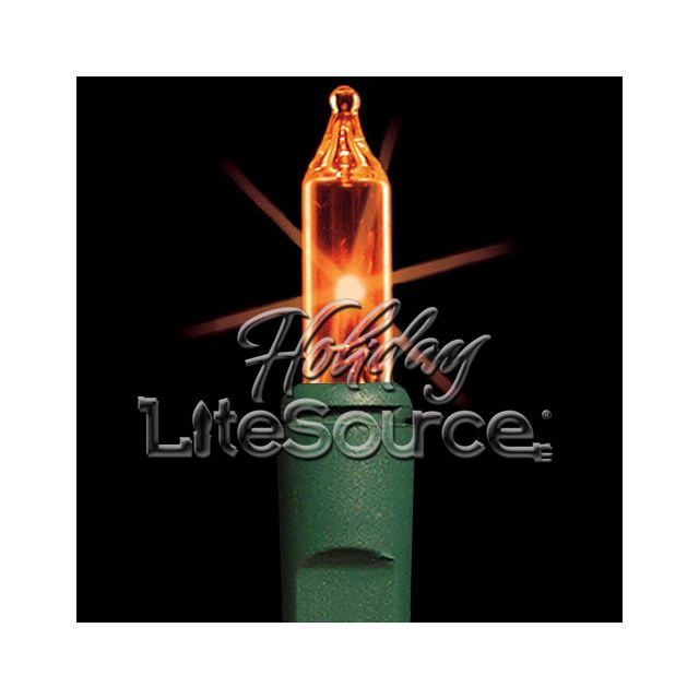 3&quot; Spacing, 35 Light Amber Craft Mini Lights on Green Wire Stackable Plug No End Connector