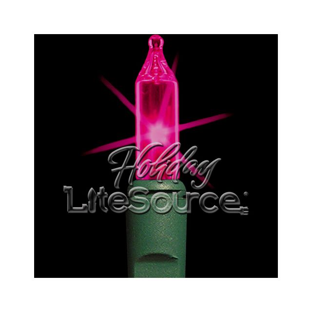 3&quot; Spacing, 35 Light Pink Craft Mini Lights on Green Wire Stackable Plug No End Connector