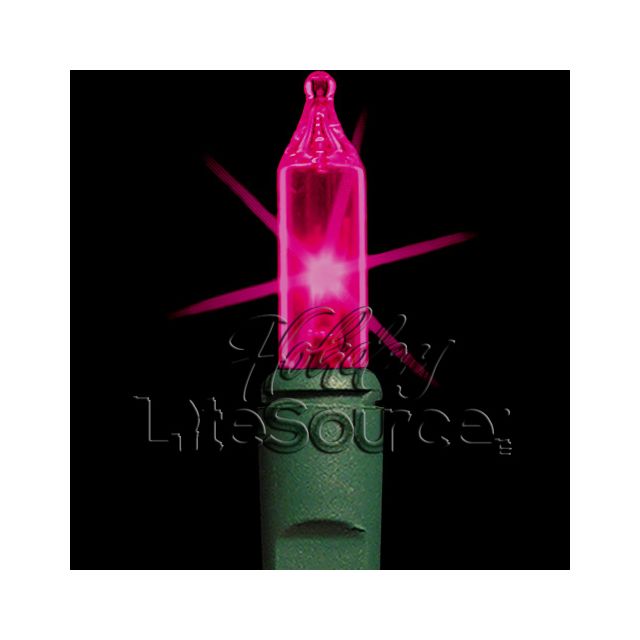 4&quot; Spacing, 100 Light Pink Mini Lights on Green Wire