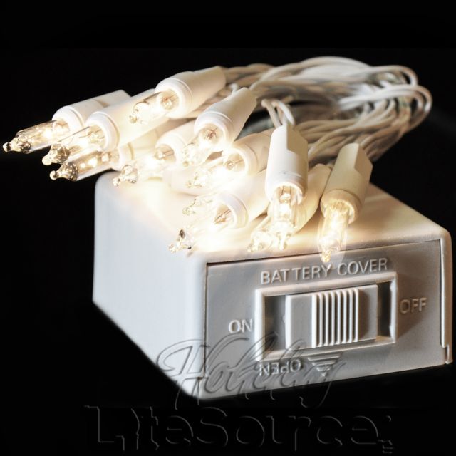 Clear Battery Light Set - Incandescent, White Wire