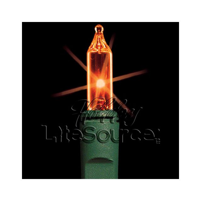 4&quot; Spacing, 50 Light Amber Mini Lights on Green Wire