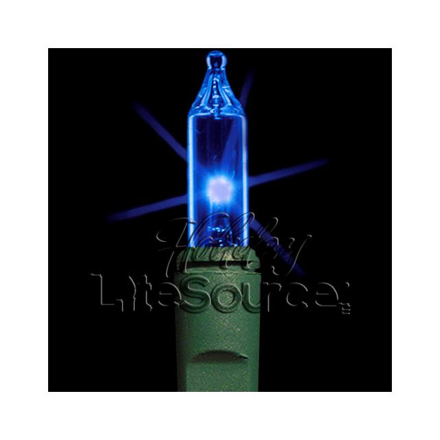 4&quot; Spacing, 50 Light Blue Mini Lights on Green Wire
