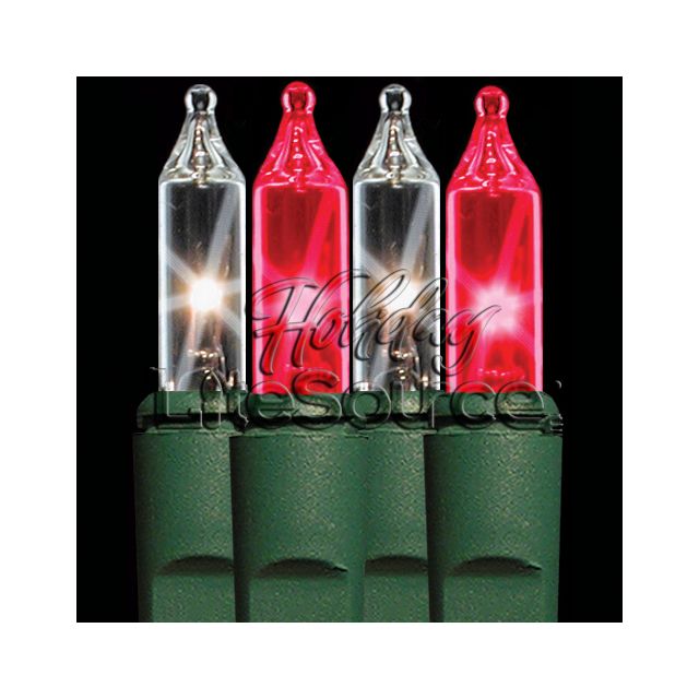 4&quot; Spacing, 50 Light Candy Cane Mini Lights on Green Wire