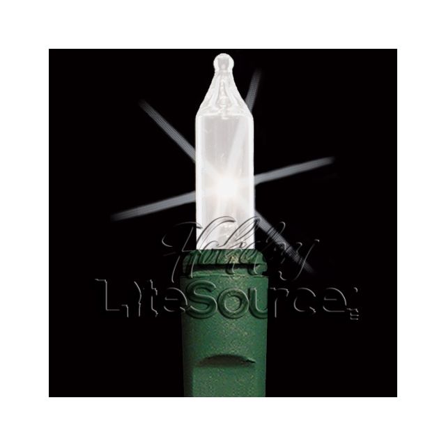 4" Spacing, 50 Light Frost Mini Lights on Green Wire