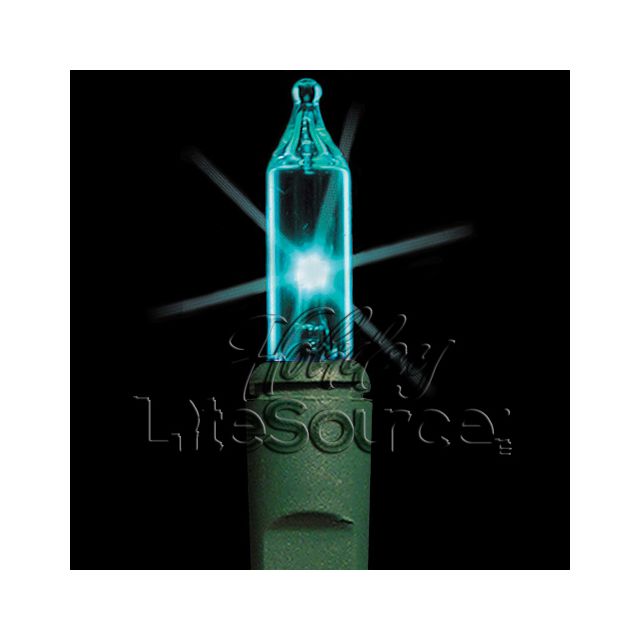 4&quot; Spacing, 50 Light Teal Mini Lights on Green Wire