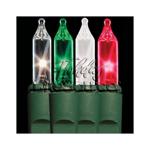 4" Spacing, 50 Light Traditional Mini Lights on Green Wire