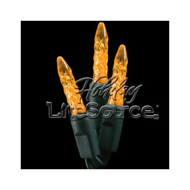 50 Light LED Mini Ice (M5) Light Set Orange Bulbs on Green Wire