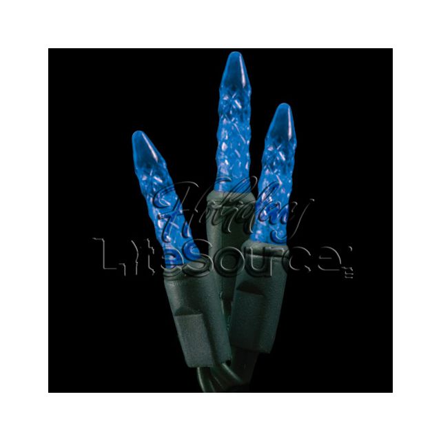 50 Light LED Mini Ice (M5) Light Set Blue Bulbs on Green Wire