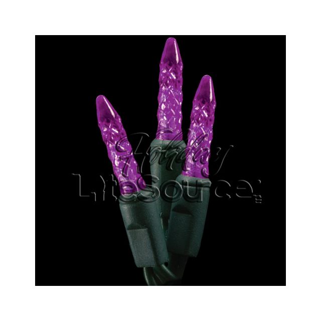 50 Light LED Mini Ice (M5) Light Set Purple Bulbs on Green Wire