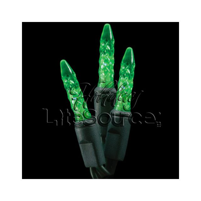 50 Light LED Mini Ice (M5) Light Set Green Bulbs on Green Wire