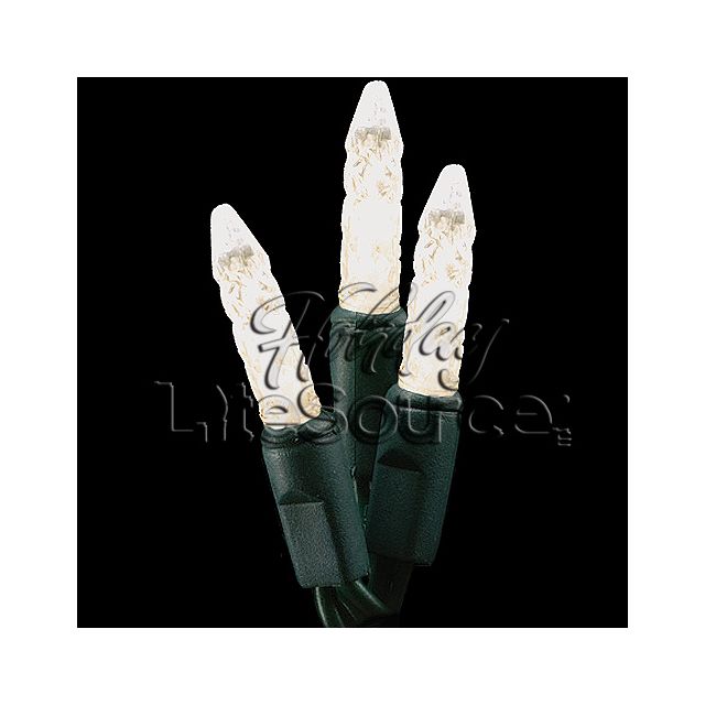 50 Light LED Mini Ice (M5) Light Set Warm White Bulbs on Green Wire