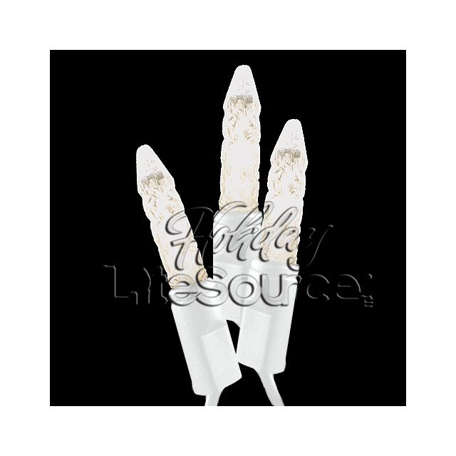 50 Light LED Mini Ice (M5) Light Set Warm White Bulbs on White Wire