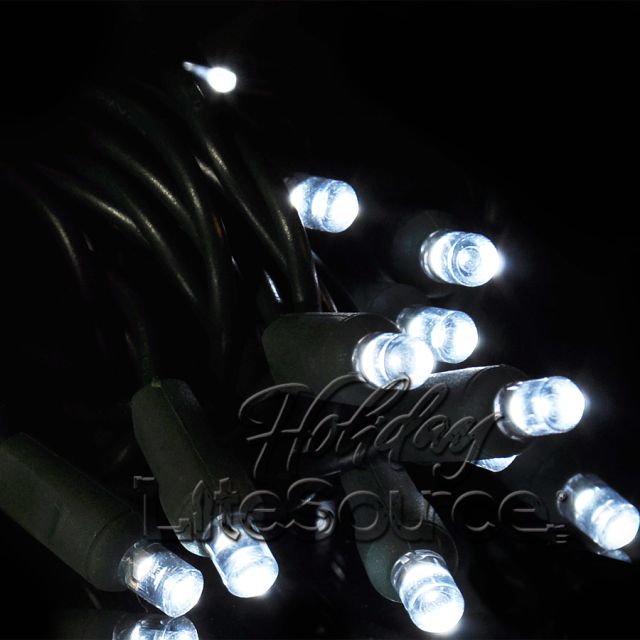 Pure White 5MM Conical Battery Light Set - LED, Green Wire