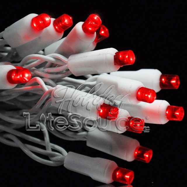 Red 5MM Conical Battery Light Set - LED, White Wire