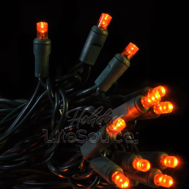 50 Light LED Conical (5MM) Light Set Orange Bulbs on Green Wire
