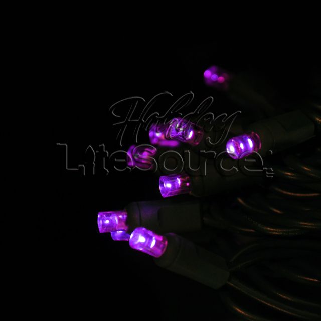 50 Light LED Conical (5MM) Light Set Purple Bulbs on Green Wire