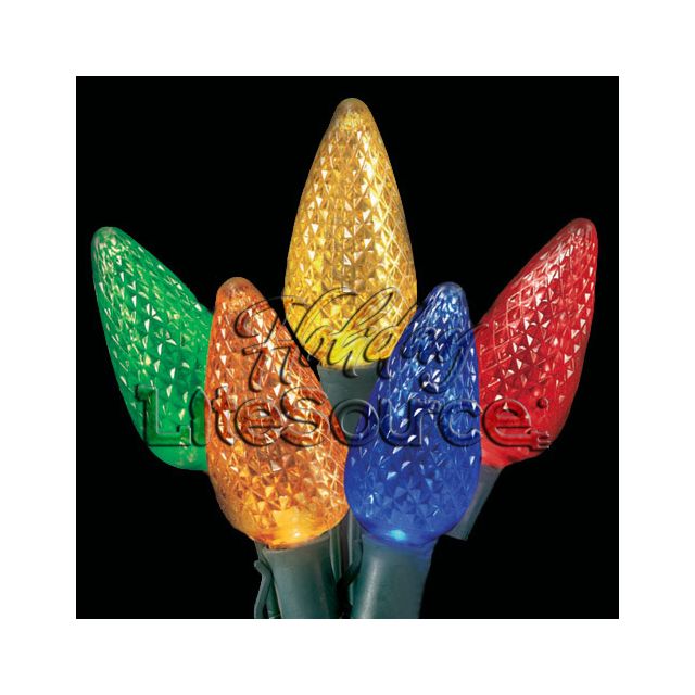 25-Light LED C9 Light Set; Multi Colored Bulbs on Green Wire